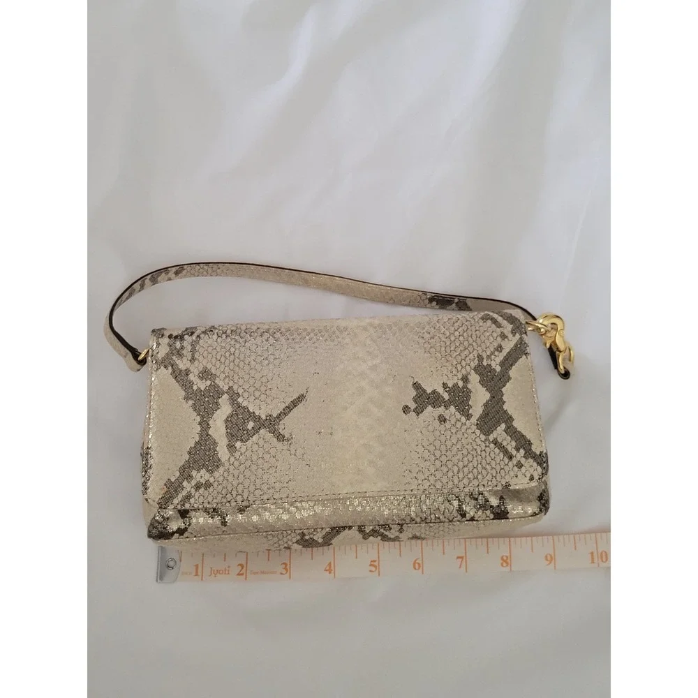 Kate Spade Metallic Snake Print Flap Shoulder Bag Pochette Y2K Gold Hardware